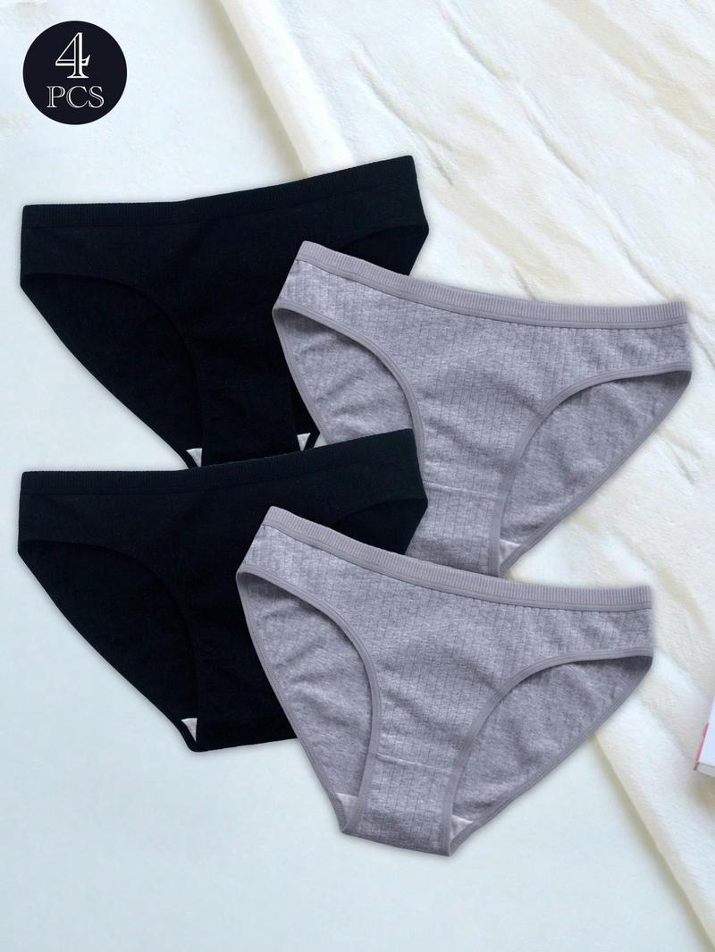 Product Introduction of 4pcs Women's Solid Black/Multi-Color Underwear, Comfortable And Breathable, Everyday Mid-Rise Panties With Wide Waistband Design 14