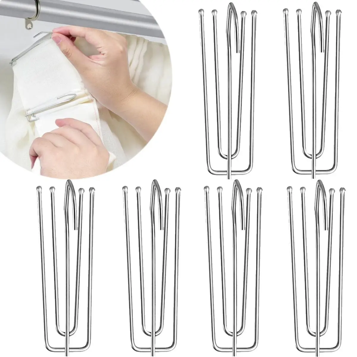 Stainless Steel Curtain Pleat Hook, 1 Set 4 Claws Curtain Hook, Household Curtain Accessories for Home, Window, Door, Bathroom