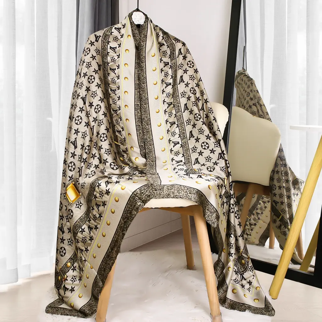 Khăn Quàng Choàng Lụa, Thiết Kế Bắt Chước, 180 × 90cm, 70,9 × 35,4inch, In Hình, Chống Nắng, Khăn Quàng Đi Biển, WJ1088-280