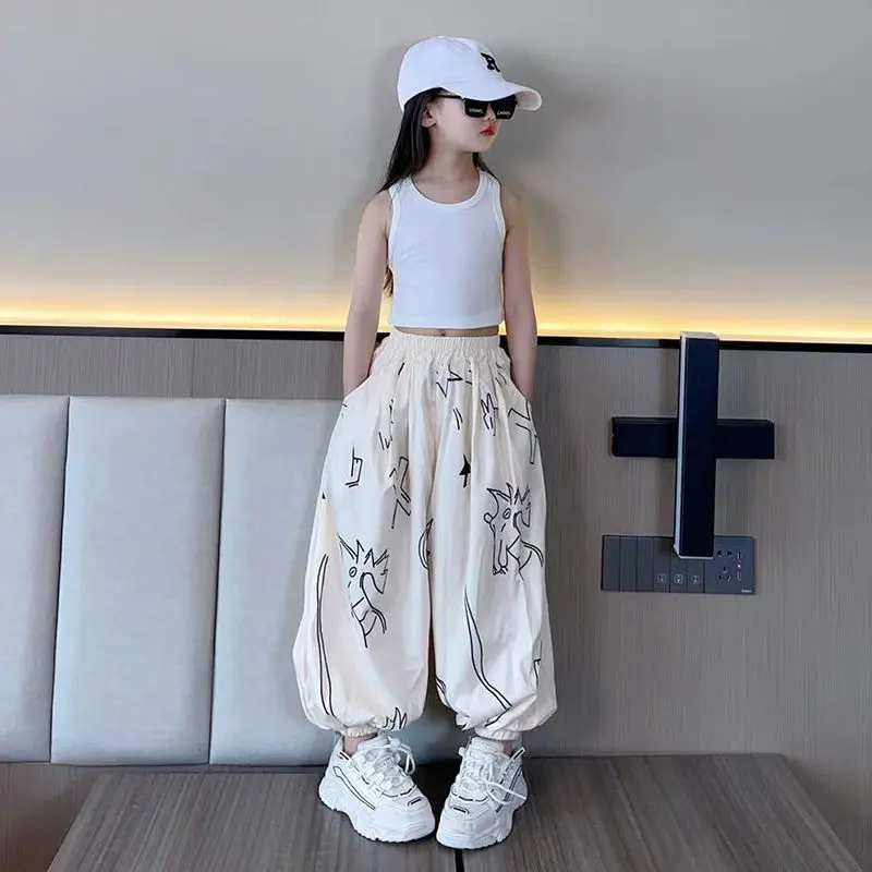 Quần Dài Baggy Cho Trẻ Em, Cỡ 11-12, Quần Chống Muỗi Cho Bé Gái, Phong Cách Mới Mùa Hè, Thời Trang, Dáng Rộng, Quần Đèn Lồng, Thích Hợp Cho Trẻ Em Lớn, Jazz Trẻ Em, Múa Đường Phố, Quần Jogger, Quần Dài 0