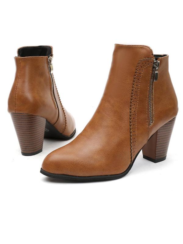Women's Fashionable Solid Color Side Zipper Boots, Casual Comfortable Boots for Daily Wear, Perfect for Students and Outdoor for Women & Girls 3