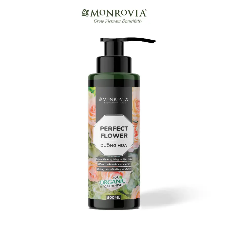 Phân bón hữu cơ DƯỠNG HOA MONROVIA pha sẵn, giúp đẩy nụ, hoa to đậm, vươn cao dành cho hoa hồng, hoa lan dung tích 500ml
