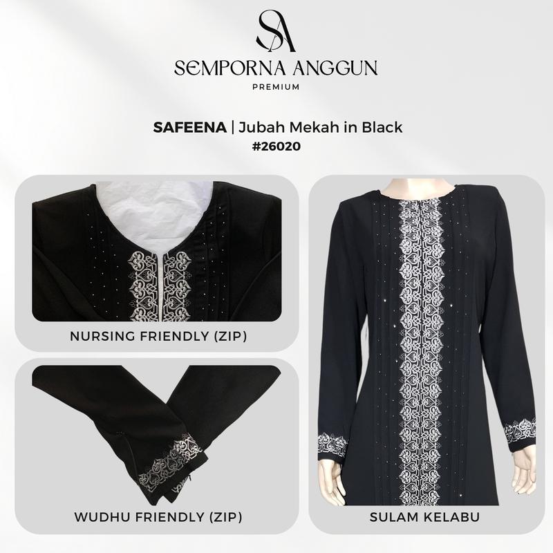 JUBAH MUSLIMAH Hitam / Putih - Bersulam & Nursing | SAFEENA #26020 2