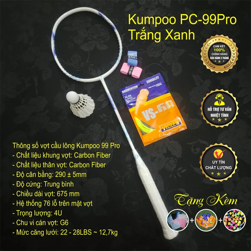 Vợt cầu lông Kumpoo PC99Pro nội địa (Căng sẵn Cước + Túi + Quấn cán) 3