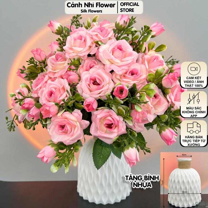 Tặng Bình Bình hoa giả TỈ MUỘI decor phòng khách - Chậu hoa để bàn trang trí - Cảnh Nhi Flower