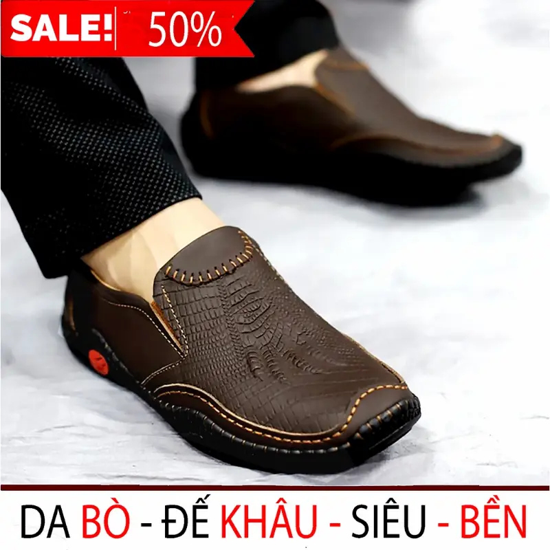 giày mọi giày lười nam , chất da thật dập vân vá sấu đế khâu 2 lớp siêu bền, sang trọng lịch lãm bảo hành 12 tháng Thời trang