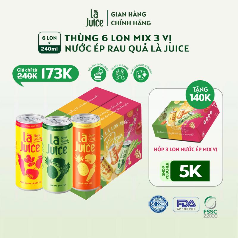 [TẶNG SET 3 LON] Thùng 6 lon Nước Ép Rau Quả Thật Là Juice Mix vị hỗ trợ detox (9 lon) 1