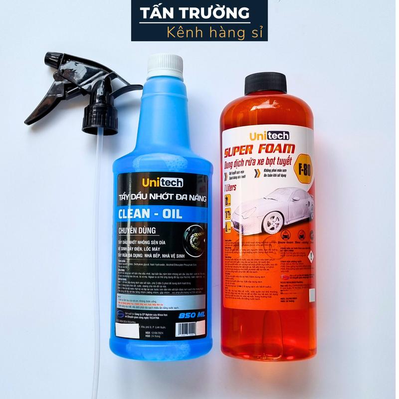 Combo Nước Rửa Xe & Rửa Sên Unitech (2 Lựa Chọn Dung Tích) - Rửa Xe Bọt Tuyết SUPER FOAM 500ml/1 Lít & Tẩy Đa Năng Unitech 850ml/120ml