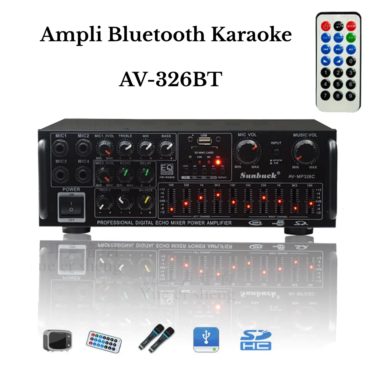 [Bán Chạy ] Ampli Bluetooth Karaoke AV-326BT khuếch đại công suất-Amply Mini Karaoke Bluetooth AV-326BT   12v/220v, Âm ly Bluetooth Karaoke Tại Nhà, Amli Cho Xe Ô Tô – Bảo Hành 12 Tháng-Bộ khuếch đại Bluetooth