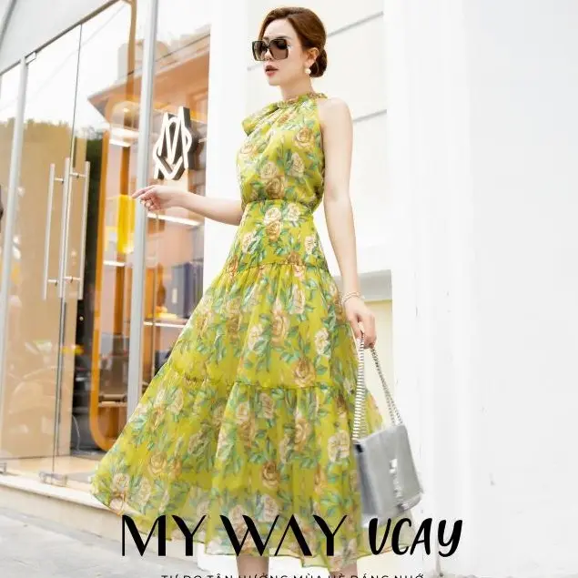 Đầm Hè Nữ MY WAY Cổ Yếm Chất Voan Mát Nhẹ Du Lịch Sang Trọng 8MD1173