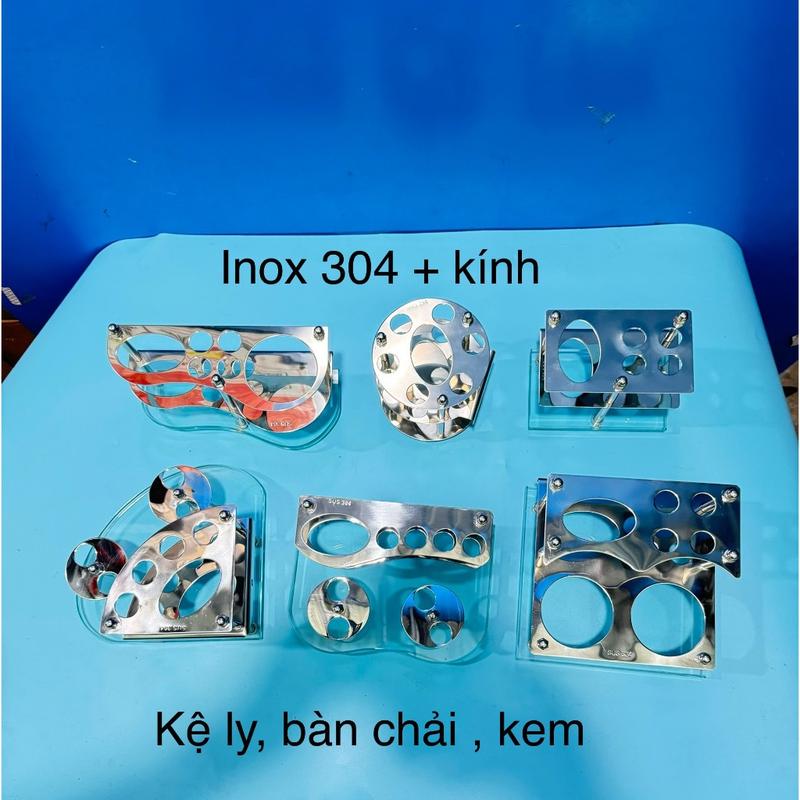 Giá để cốc, kệ để ly nhà tắm inox 304 kết hợp kính cường lực, kệ bàn chải đánh răng PHPSG . Đựng Bàn Chải