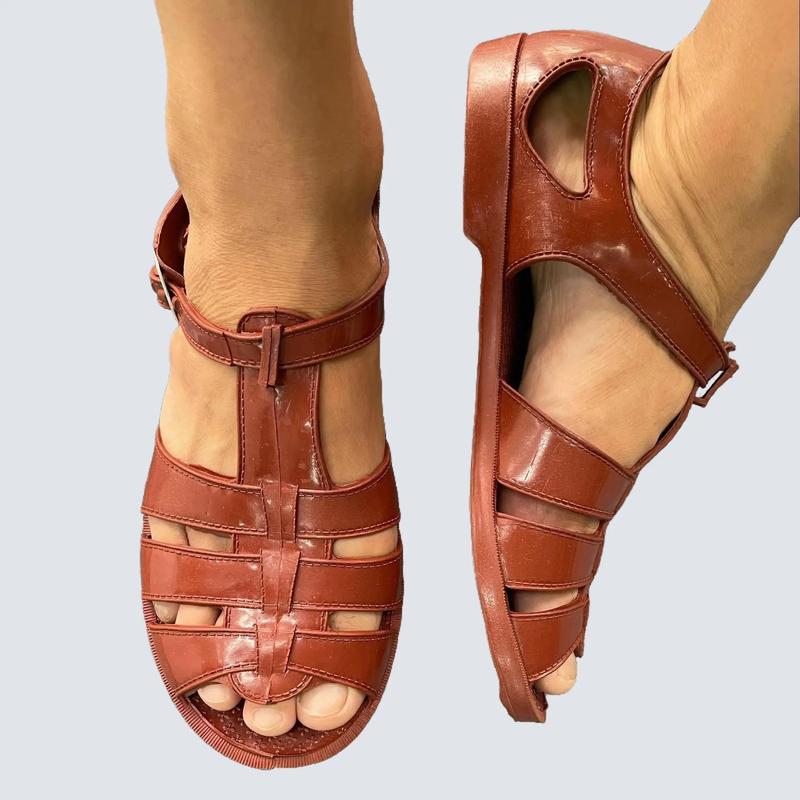 Dép Rọ Nam Nữ truyền thống màu nâu đỏ sẫm bóng quai hậu nam nhựa dẻo êm chân chống trơn trượt DéP Đế Bằng Sandal