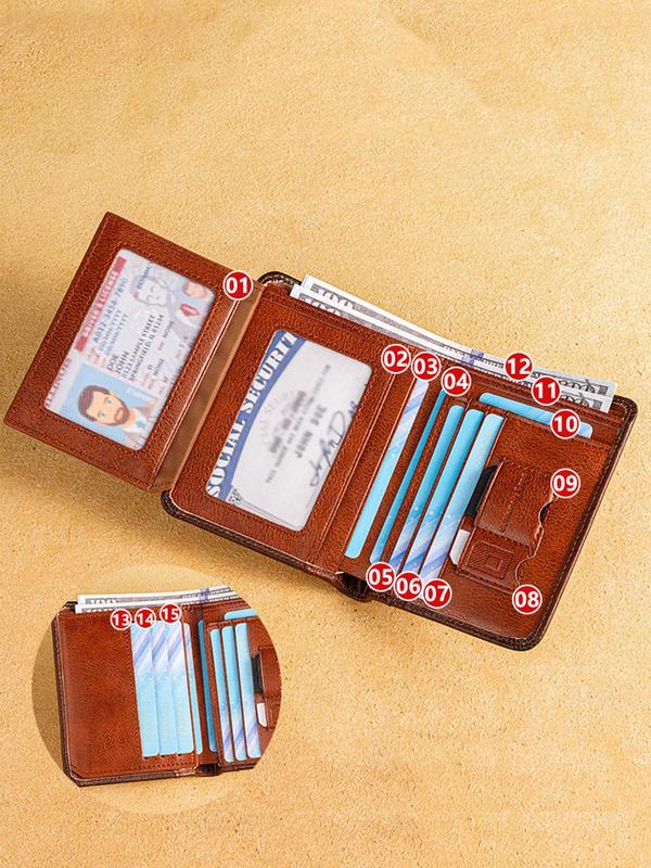 Men's Business Leather Plain Short Wallet, Trendy Casual Trifold Wallet with Multiple Card Slot, Vintage Card Holder for Men As Gift for Daily Use 2