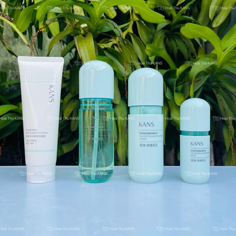[TIẾT KIỆM] Set Chăm Sóc Da KANS Xanh KHÔNG HỘP QUÀ Cho Da Dầu Mụn Giảm Dầu Thừa - Giảm Mụn & Se Khít Lỗ Chân Lông 4 Sản Phẩm : Sữa Rửa Mặt 100g, Toner 150ml, Lotion 100ml, Serum 30ml