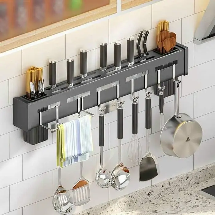 (GIẢM 50%)GIÁ TREO ĐỒ NHÀ BẾP HỢP KIM NHÔM PHUN SƠN TĨNH ĐIỆN KẾT HỢP INOX CAO CẤP 0