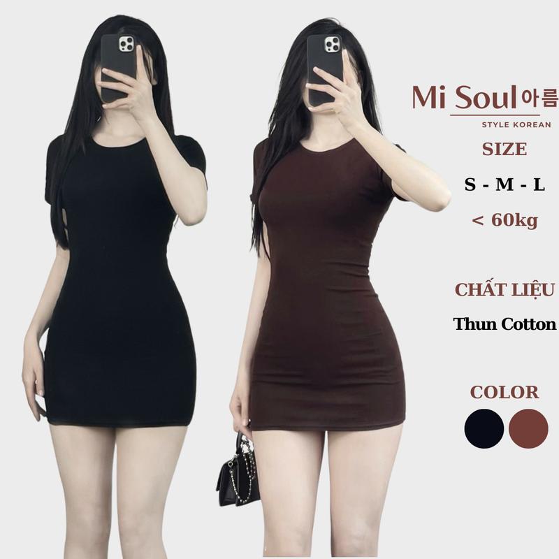 Váy Body Dáng Ngắn Cổ Tròn Cộc Tay Chất Thun Cotton Co Dãn MiSoul, Đầm Mini Ôm Dáng Cổ Tròn 377