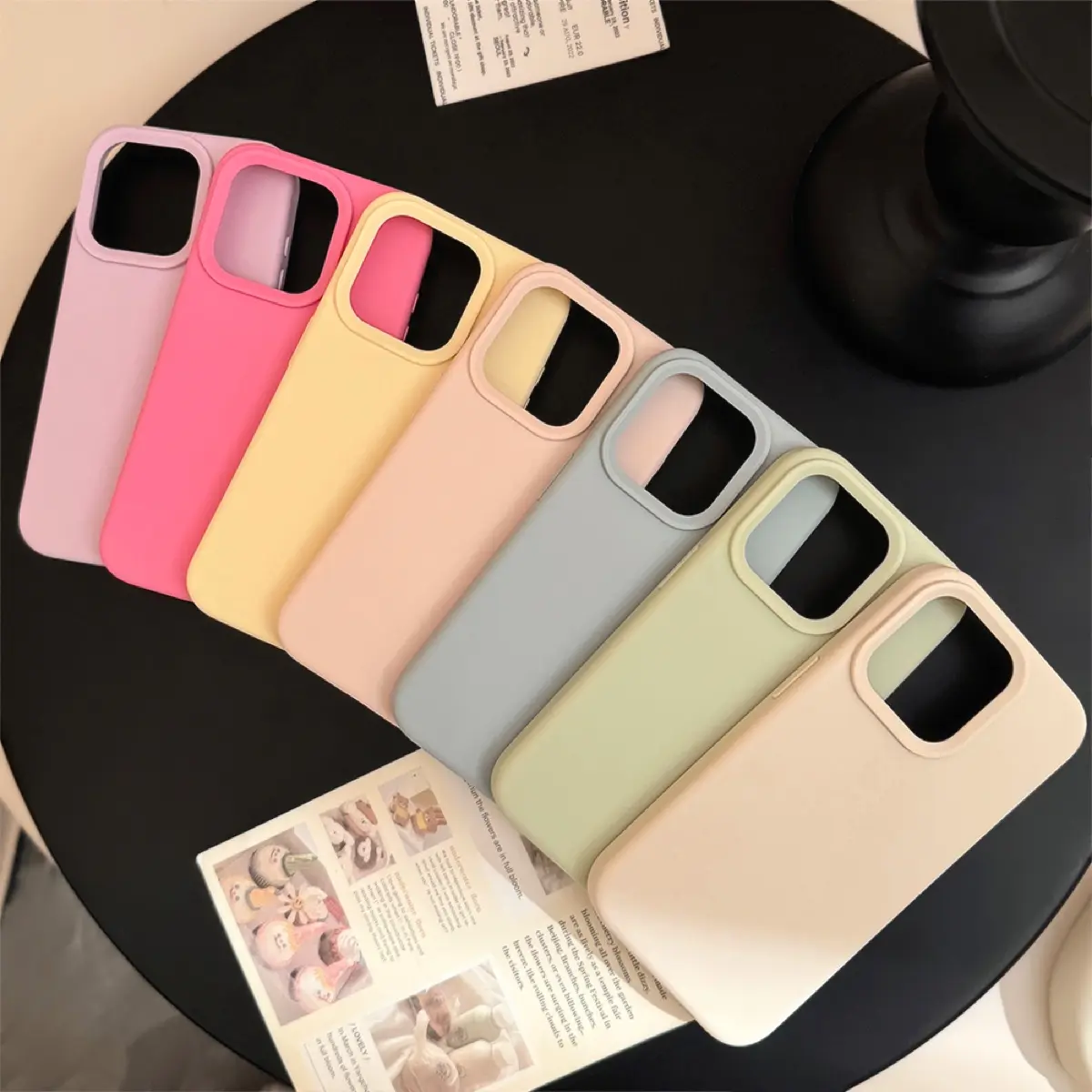 Luxury Pretty Pink Color Silicone Soft Phone case for iPhone16 15 14 13 12 Pro Max Plus, Skin feel Cellphone Casing Protector Shockproof Drop Dust proof No Fingerprint