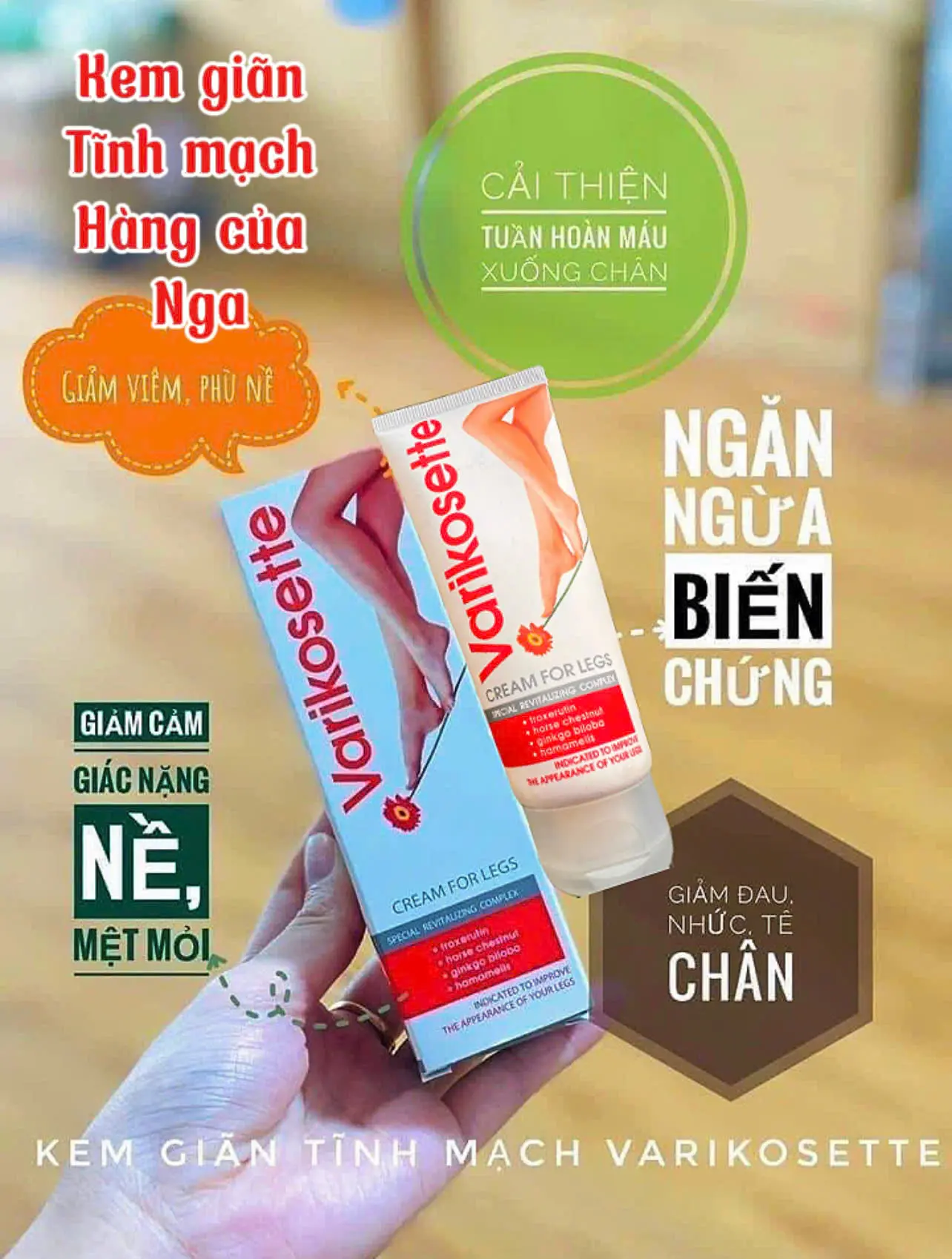 Kem bôi suy giãn tĩnh mạch Varikosette - Hàng chuẩn chính hãng của nga