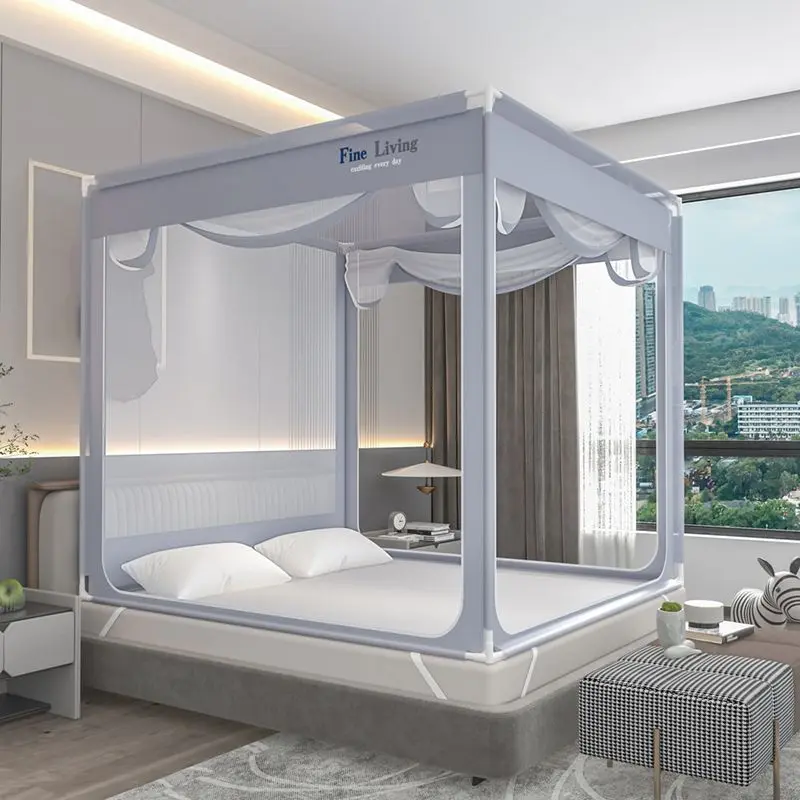 Màn chống muỗi, Gia dụng, Một mảnh, Bộ đầy đủ, Dày dặn, Có giá đỡ, Chống sốc, Đóng hoàn toàn, Dây kéo, Thích hợp cho giường ngủ, Rèm giường, Được lắp đặt trên giường 4