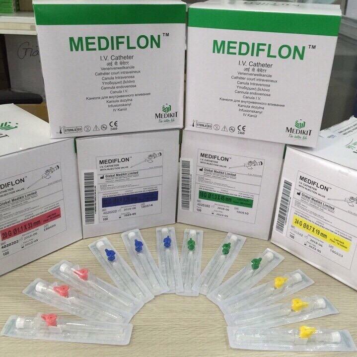 Hộp 100 cây kim luồn tĩnh mạch Mediflon, có cổng tim thuốc 4