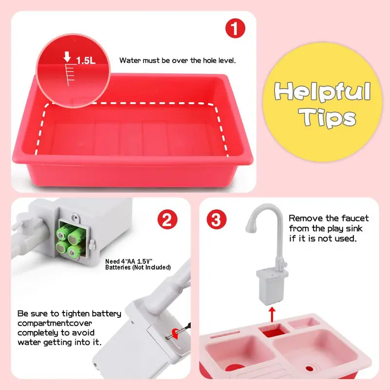 Pretend Play Kitchen Sink Toy, 1 Set Dish Rack & Play Cutting Food, Kitchen Utensils Role Playing Toys, Creative Birthday Gifts 5