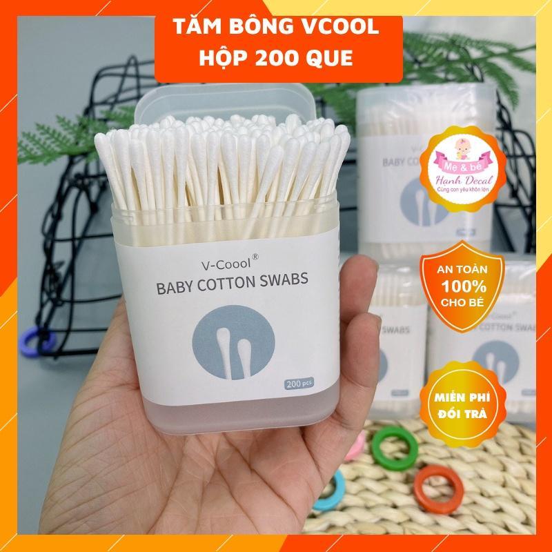 Tăm bông trẻ em Vcool kháng khuẩn hộp 200 que lõi giấy cho bé sơ sinh ngoáy tai mũi hanhdecal