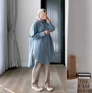 KEMEJA LONG TUNIK COTTON LINEN Katun Baju Muslim Wanita