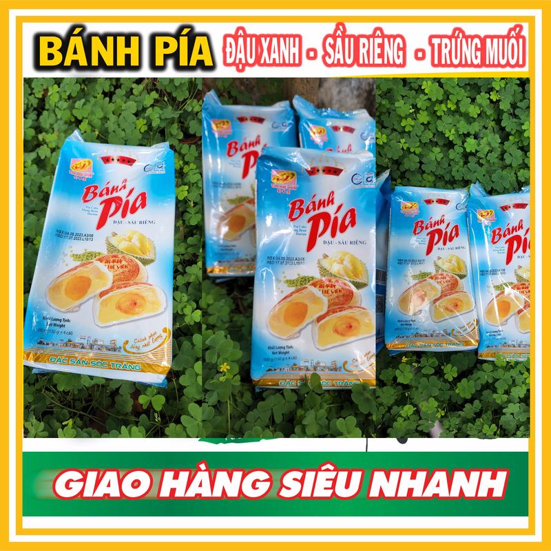 Combo 4 cây Bánh Pía 5 sao - ĐẬU XANH- SẦU RIÊNG - TRỨNG MUỐI - Trọng lượng 600g/túi - Túi có 04 cái - TÂN HUÊ VIÊN - ĐẶC SẢN SÓC TRĂNG - BÁNH PÍA VŨNG THƠM 2