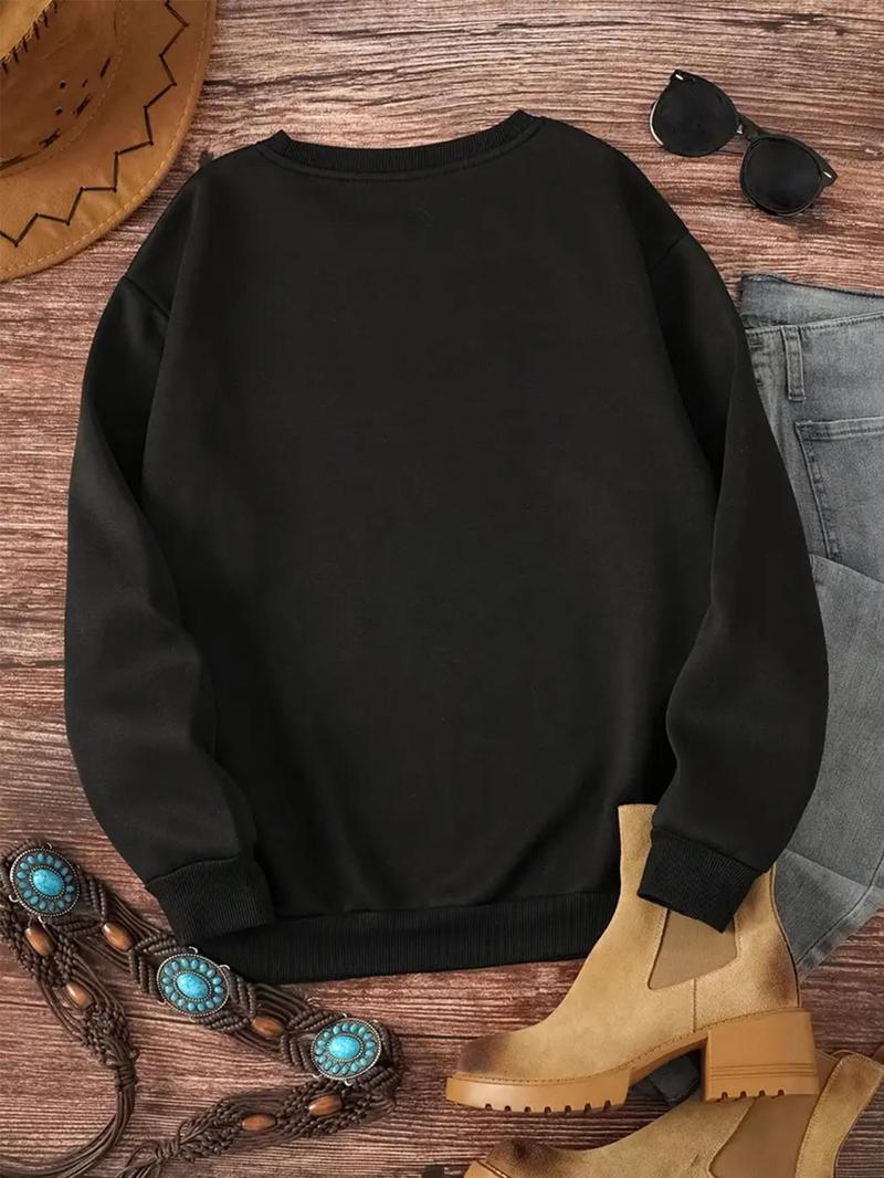 Product Introduction of Women's  Rhinestones Glitter Heart & Letter Print Drop Shoulder Sweatshirt, Casual Long Sleeve Round Neck Pullover for Fall & Winter, Ladies Clothes for Daily Wear 6