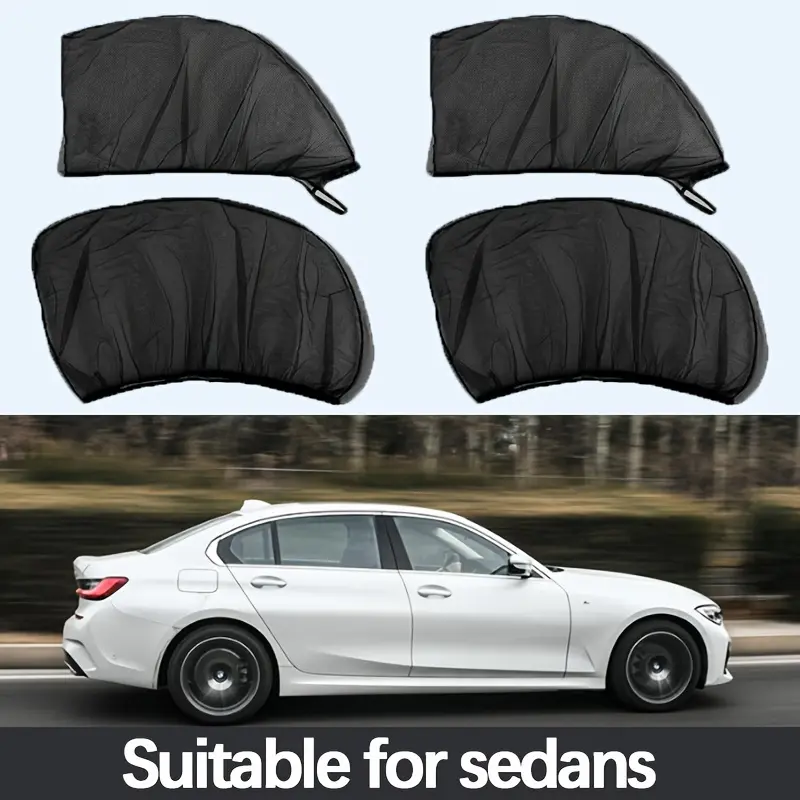 4pcs Car Summer Mosquito Net Breathable Window Cover, Side Window Sunshade to Prevent Leaves And UV Protection, Suitable for Most Cars (This Product Is Mainly for Mosquito Prevention, And The Sunshade Effect Is Not Very Good)