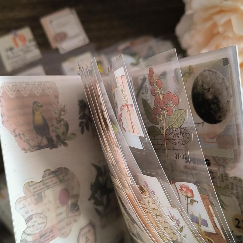 Vintage Floral & Bird Pattern Sticker Book, 20 Sheets/book Waterproof Self Adhesive Decorative Sticker, DIY Decorative Stickers for Gift Greeting Card Water Bottle Laptop Phone 3