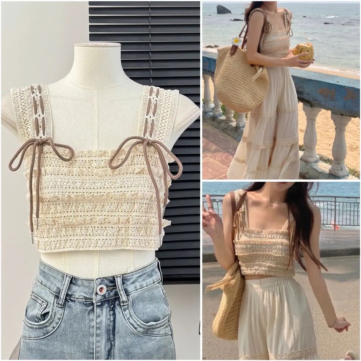 Áo 2 Dây Tết Chất Len Dệt Co Giãn Hàng QC @Dottie Nữ Top