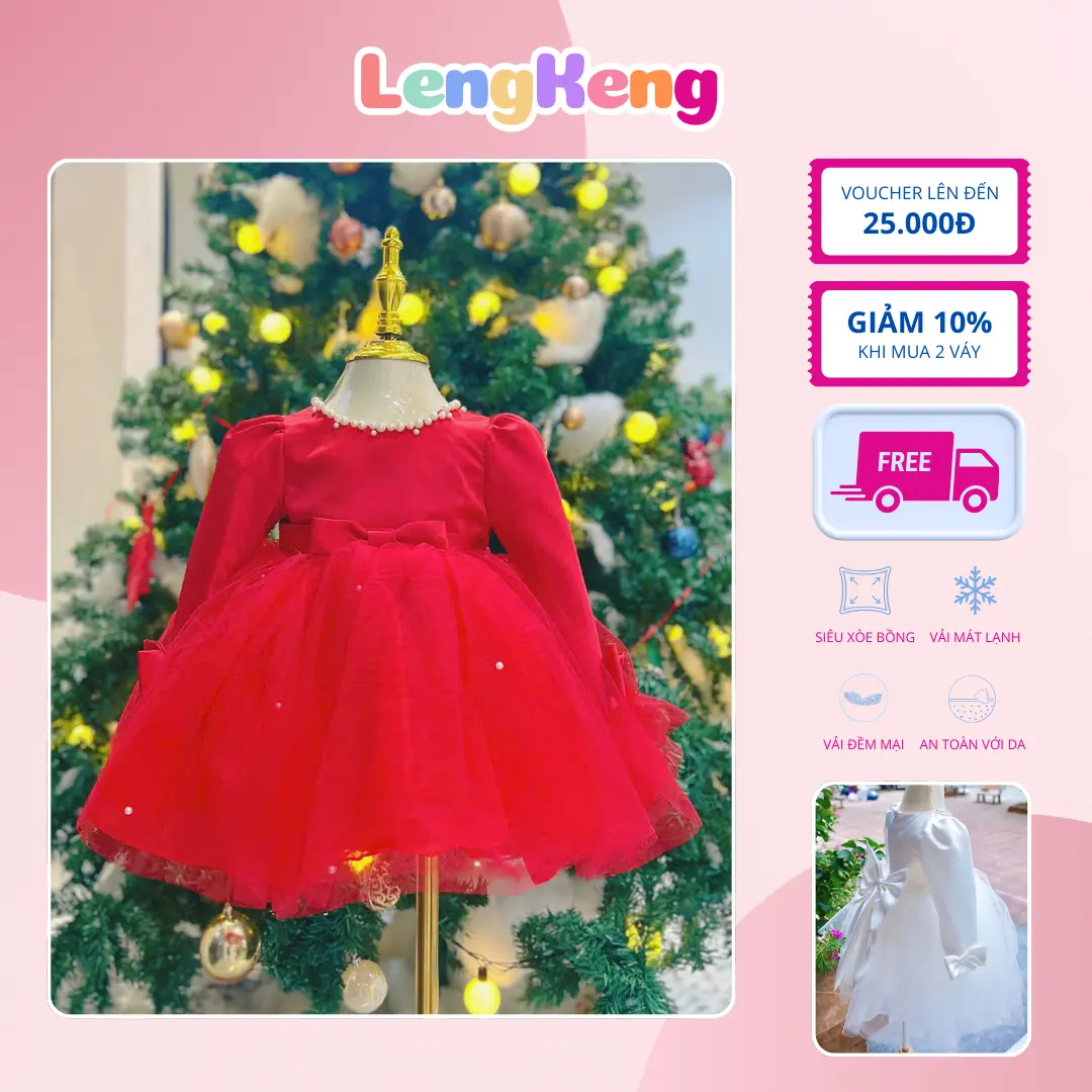 Váy công chúa dài tay nơ ngọc full phụ kiện bờm nơ bé gái 8-27kg đầm bé gái đi tiệc , váy trắng bé gái , váy đi tiệc cho bé , đầm công chúa tiểu thư