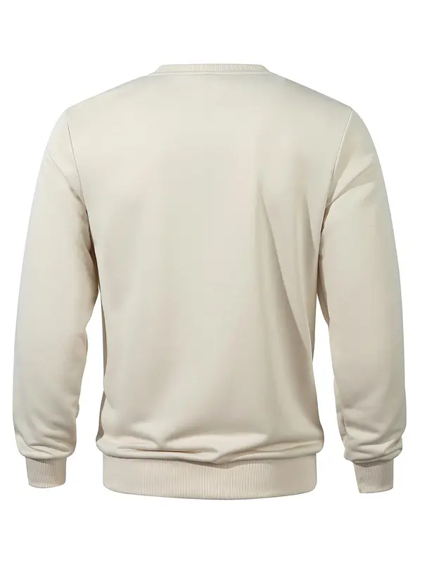 Men's Solid Round Neck Sweatshirt, Regular Fit Casual Long Sleeve Pullover for Spring & Fall, Men's Top for Daily Wear 5