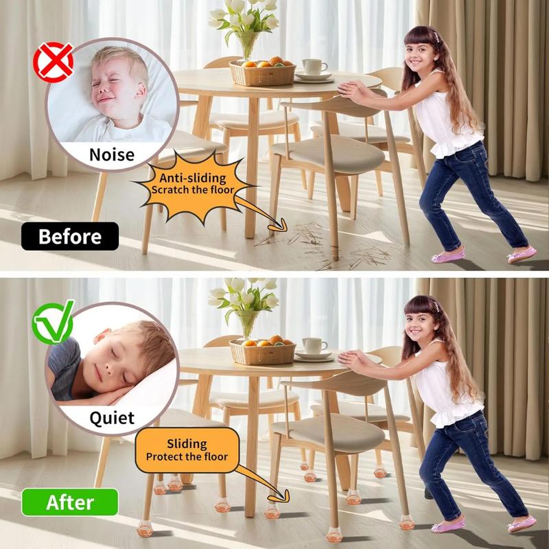 Product Introduction of 4 PCS Thick Anti Slip Silent Table Chair Foot Cover Round Square Transparent Wear Resistant Sofa Leg Protective Covers 25