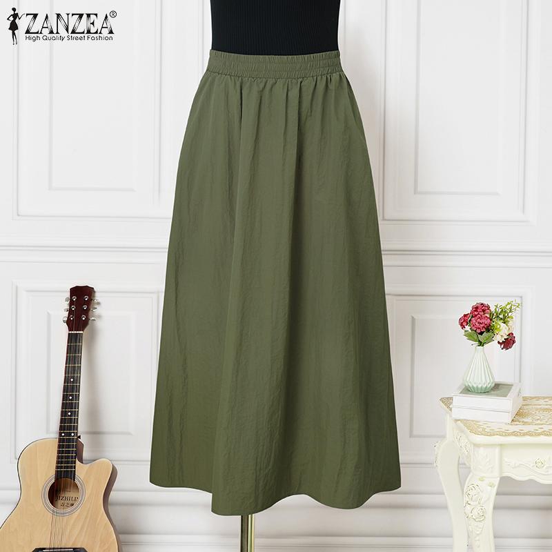 Product Introduction of ZANZEA Korean Style Women's Skirts Elastic Waist Pure Color Elastic Waist Maxi Skirts 14