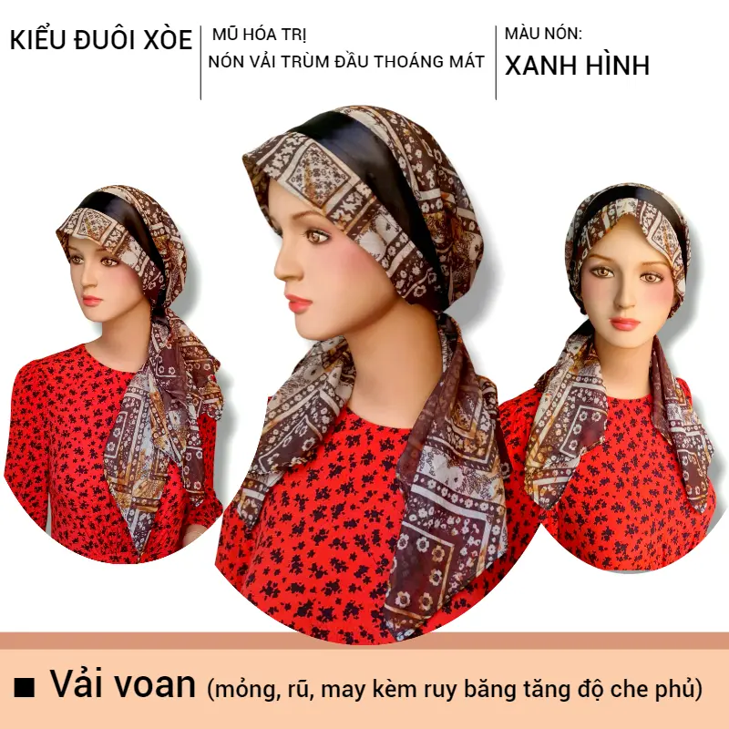[VOAN ĐUÔI XÒE] Nón vải voan, mũ trùm đầu kiểu đuôi xòe, dài tới ngực, đội đầu, che phủ, voan mỏng, khăn trùm