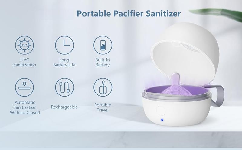 Product Introduction of Upgrade Portable Pacifier Sanitizer UV Light Sterilizer Box Easy to Carry Baby Pacifier Sanitizer On The Go 5