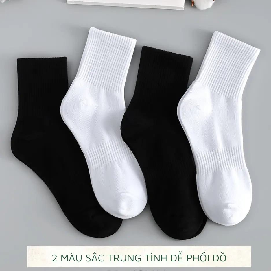 Tất Vớ cổ trung trơn đơn giản dễ phối đồ nam , nữ Trơn