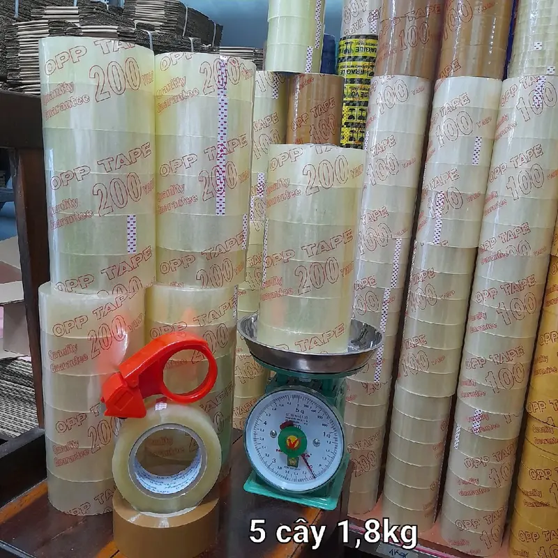 Combo 5 cây băng keo trong/đục 1,8kg giá tốt kèm dao cắt 1