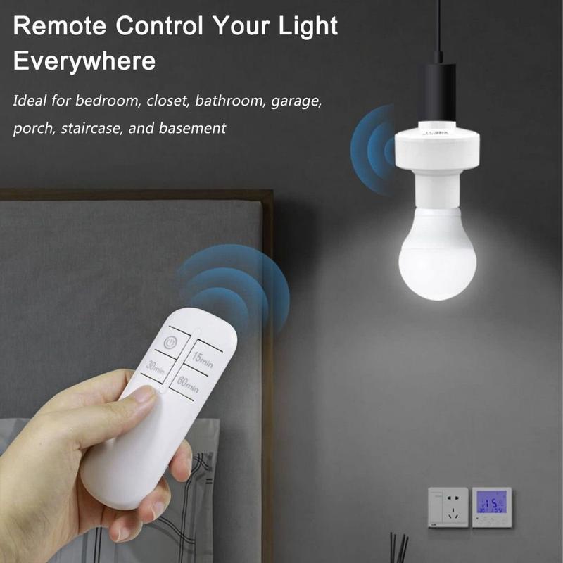 tolifeto High Quality 15/30/60 Min Timer Remote Control Lamp Holder Long Distance Potable E27 Bulb Lamp Holder Smart Wireless Light Bulb Socket Home 0