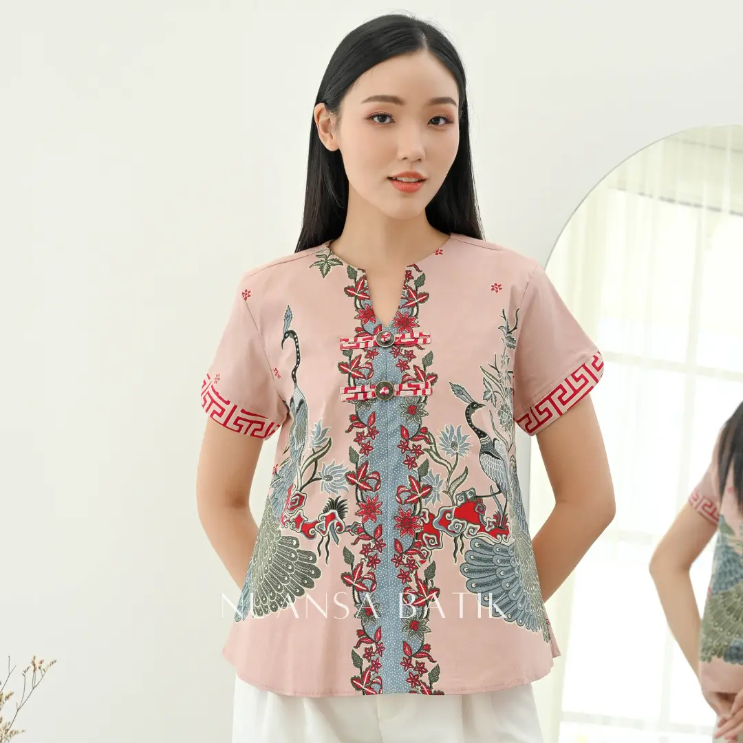 Nuansa Batik Blouse Batik Model Koin Lengan Pendek Bahan Katun Stretch