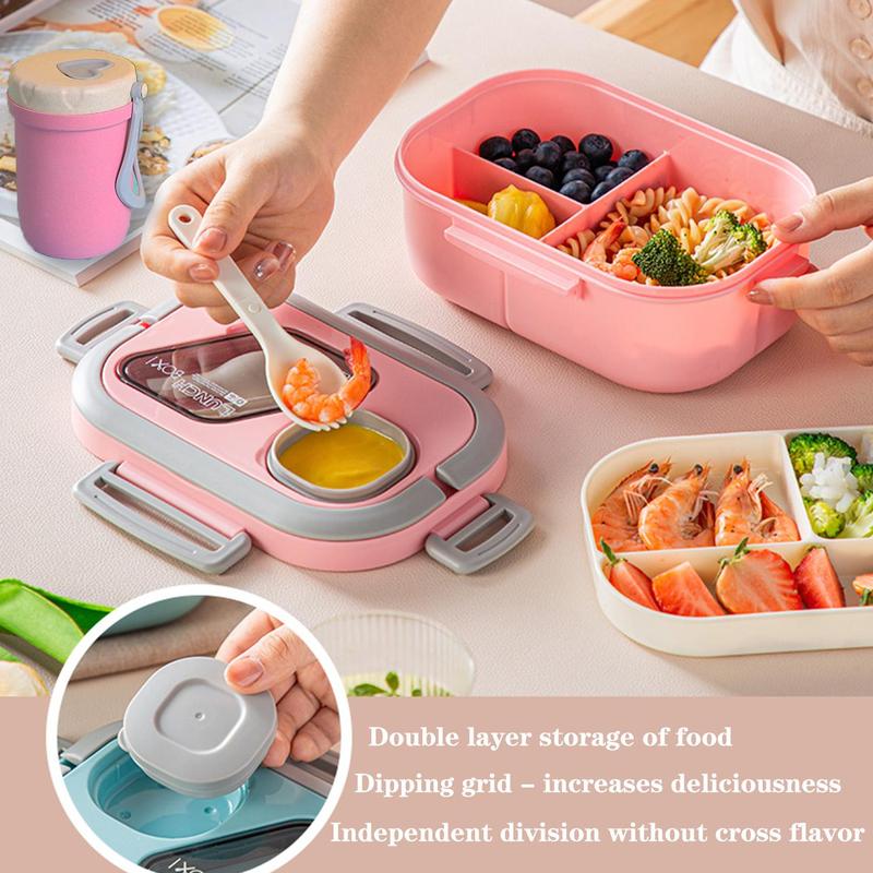 Multi-grid Lunch Box with Spoon, 1/3pcs Portable Food Container Set, Lunch Box & Bento Box for School Office Outdoor Picnic 6