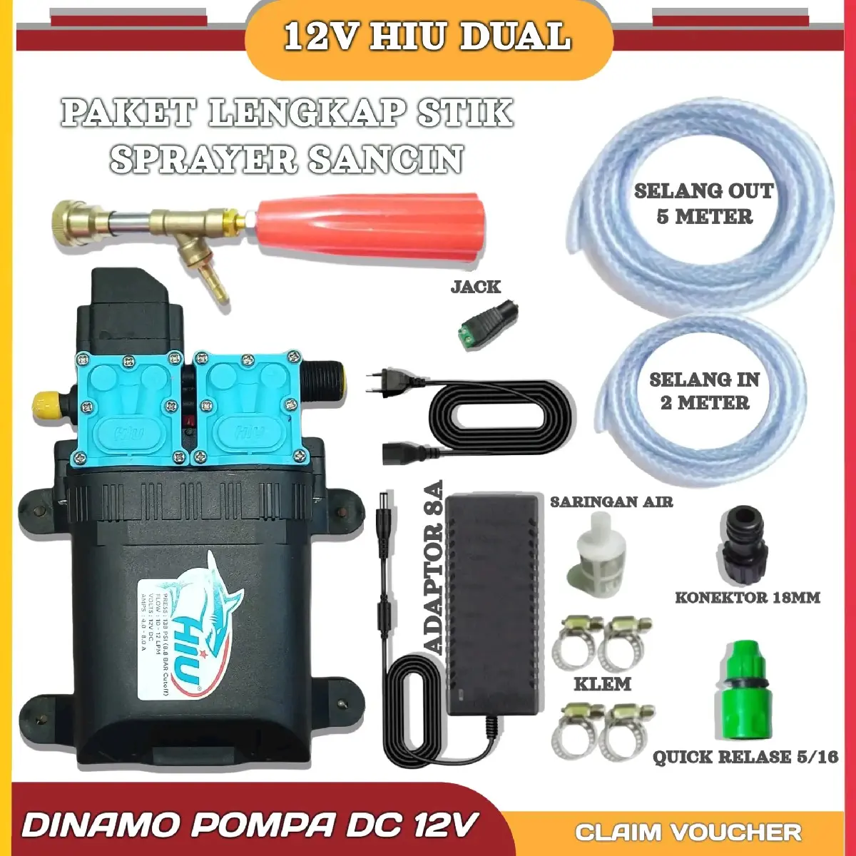DINAMO POMPA DC 12V HIU 8.8 BAR  12 LPM / DUAL PUMP HIU 12V / POMPA AIR DC HIGH PRESSURE