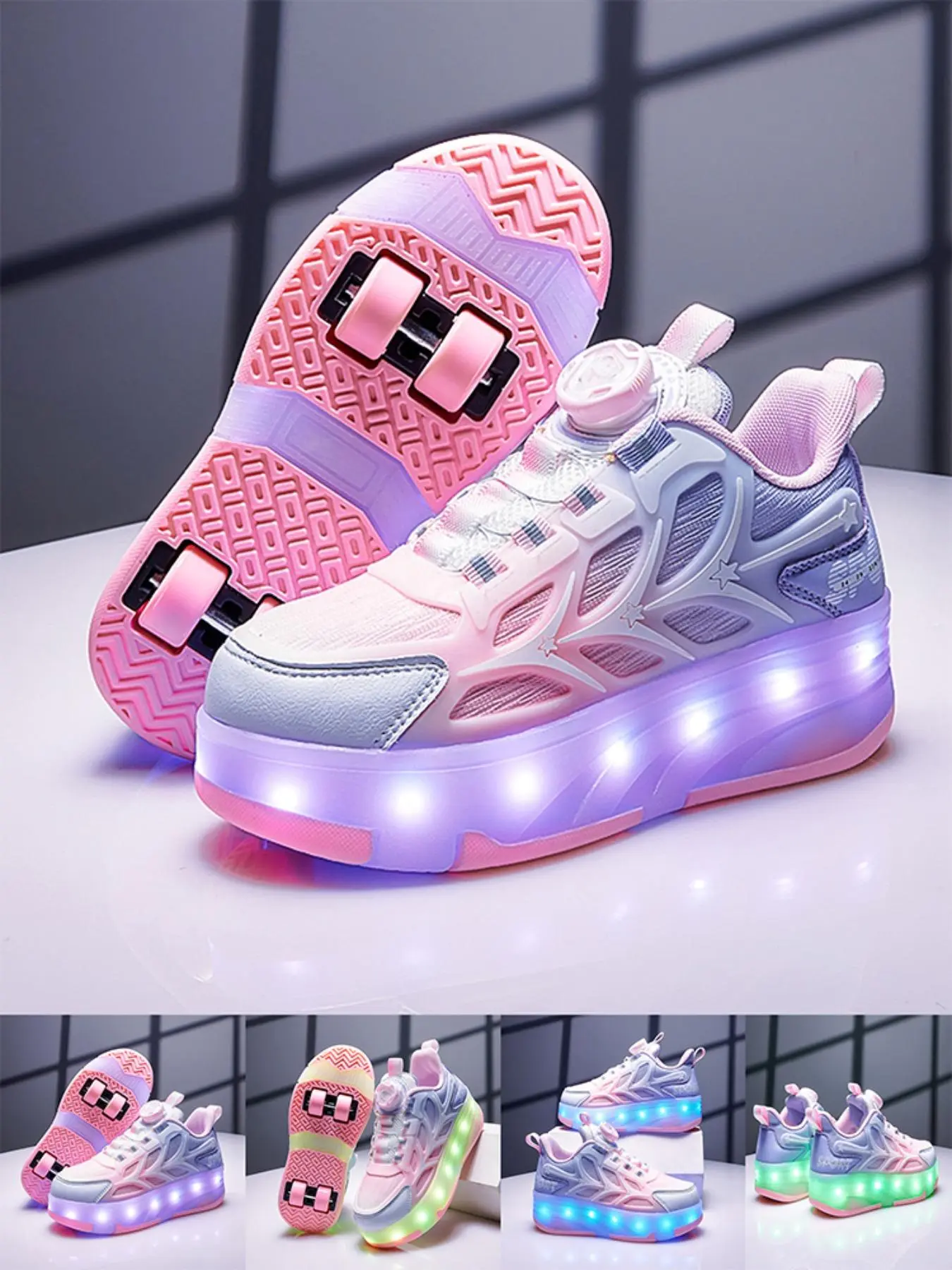 Girl's Ombre Glow in The Dark Ombre Color Platform Sneakers, Casual Sporty Lace Up Front Sneakers, Fashionable Light Up Sneakers for Daily Wear