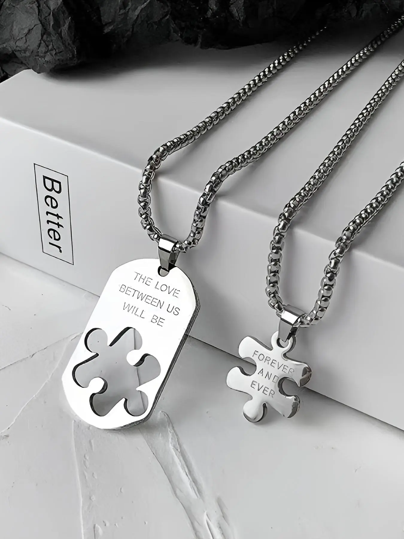Unisex Puzzle Design Pendant Necklace for Couple, 2pcs/set Street 2024 New Trendy Matching Necklace for Bf & Gf, Chic Jewelry, Trendy Cute Accessories for Party, Daily Wear, Valentine's Day, Gift
