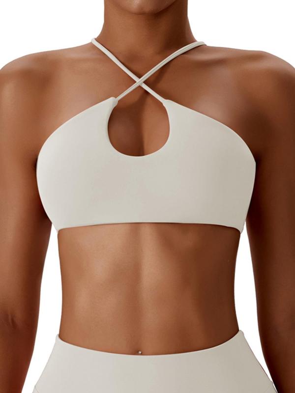 Women's Criss Cross Backless Sports Bra, Solid Color Soft Comfortable Breathable Athletic Bra for Yoga Gym Workout, Lady Activewear Valentine's Day 1