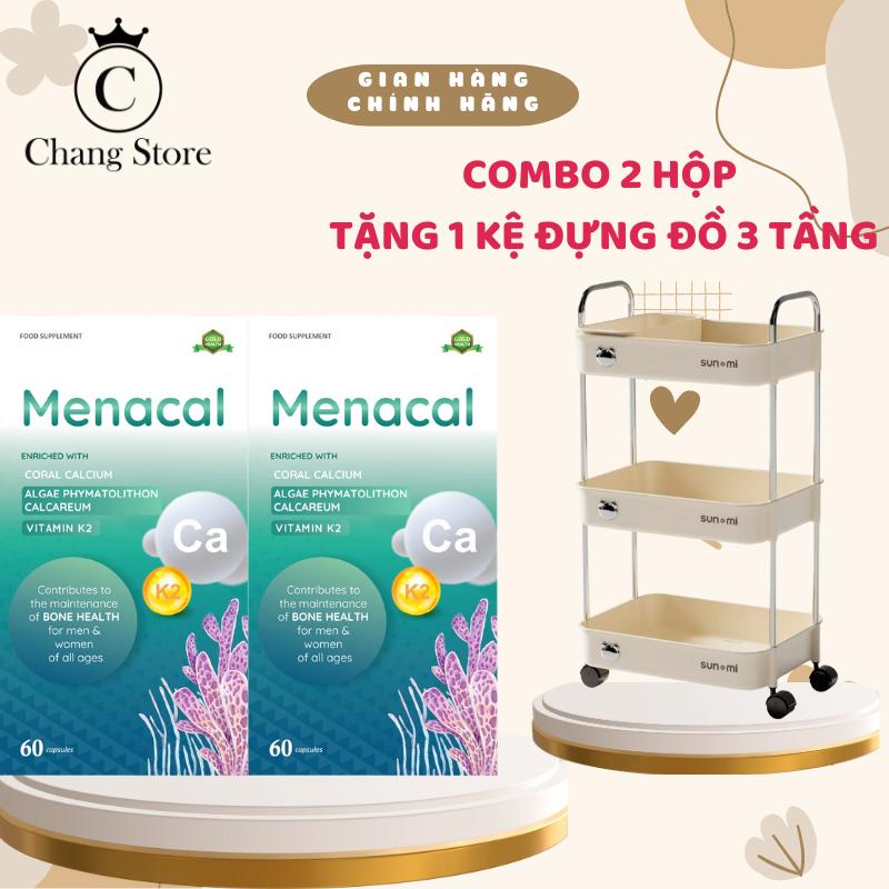 [TẶNG KỆ 3 TẦNG CÓ BÁNH XE] Combo 2 Hộp Canxi Menacal bổ sung D3K2 không nóng không táo