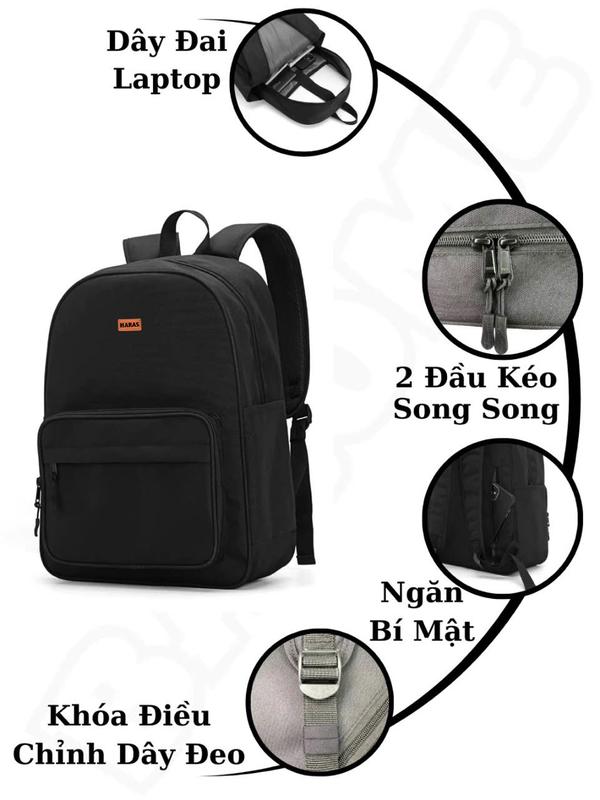 Balo Nam Nữ Thương Hiệu HARAS Kiểu Dáng Basic Đi Học Đi Chơi HR365 Đeo Vai Backpack 3