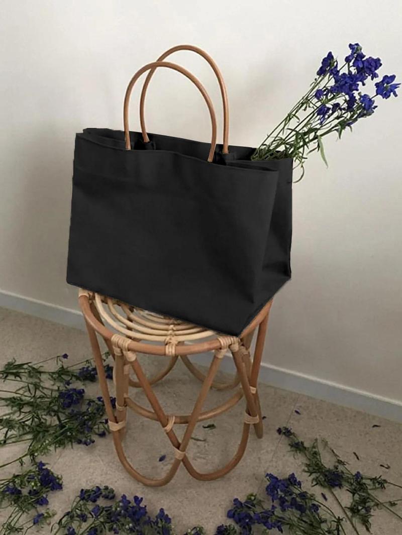 Product Introduction of White Black Shoulder Bag Classic Canvas Books Storage Handbag Snap Fastener Tote Bolso Student Books Storage Bags Bolsa Femimina 11